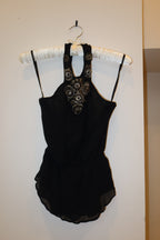 Vintage Black Silk Beaded Halter Top - US S