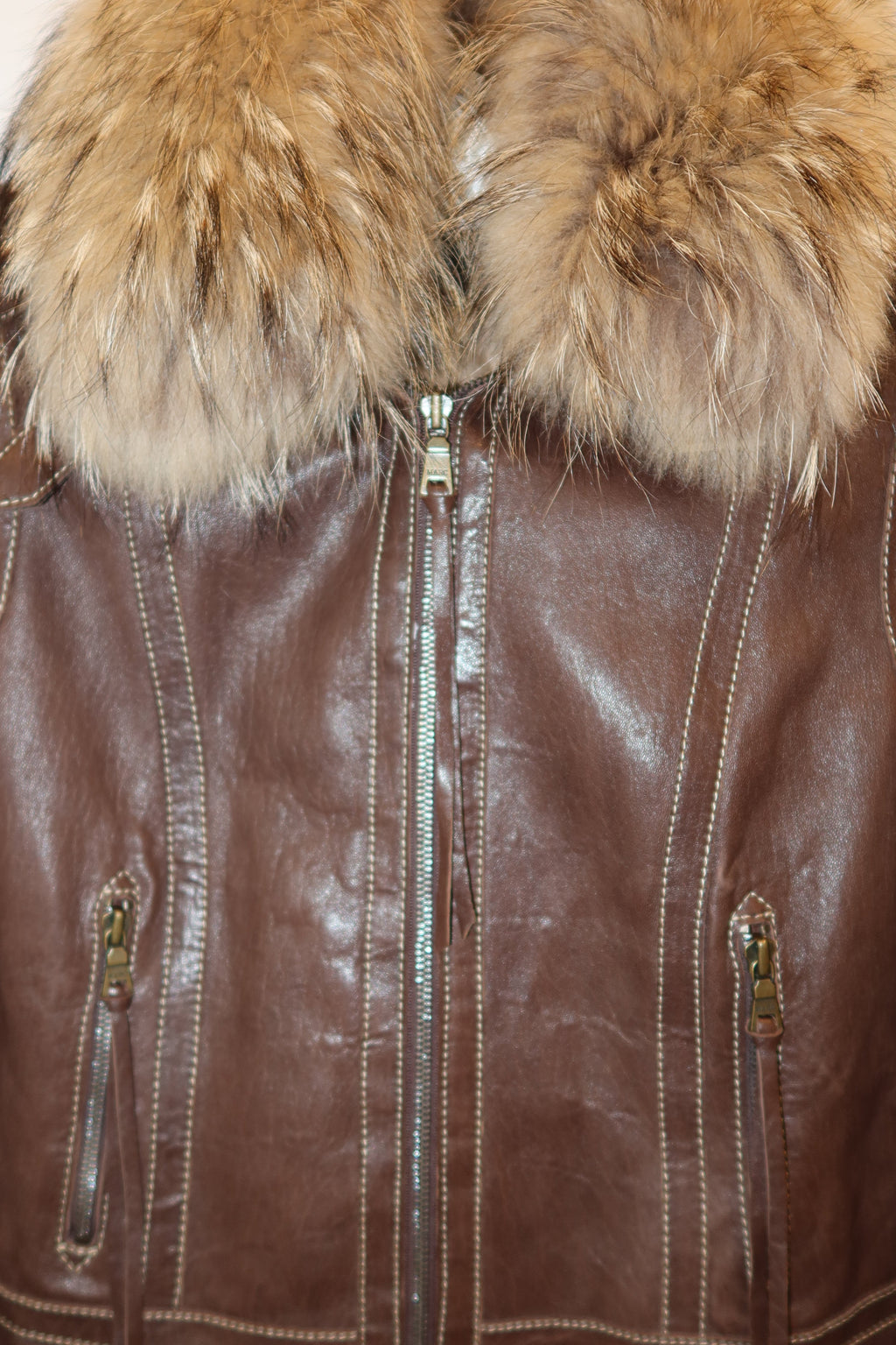 Vintage Andrew Marc Leather and Fur Collar Jacket - US M