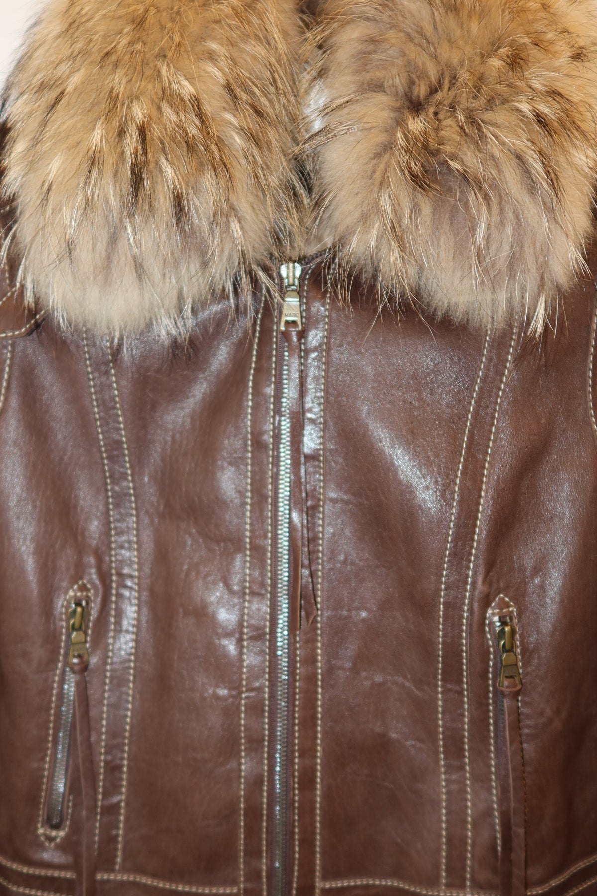 Vintage Andrew Marc Leather and Fur Collar Jacket - US M