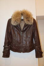 Vintage Andrew Marc Leather and Fur Collar Jacket - US M