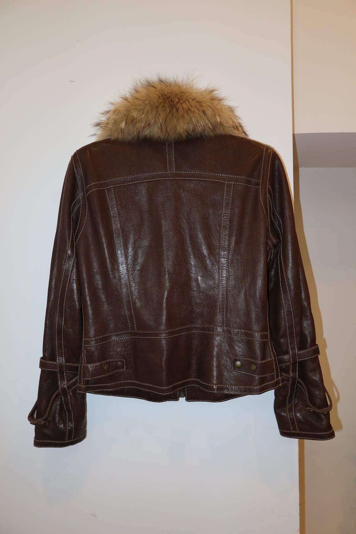 Vintage Andrew Marc Leather and Fur Collar Jacket - US M