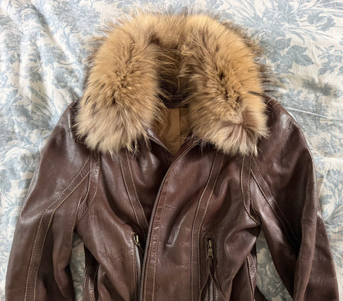 Vintage Andrew Marc Leather and Fur Collar Jacket - US M
